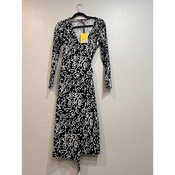 Diane Von Furstenberg DVF Target - Midi Sea Spots Black Wrap Dress Size Small - Picture 3 of 6
